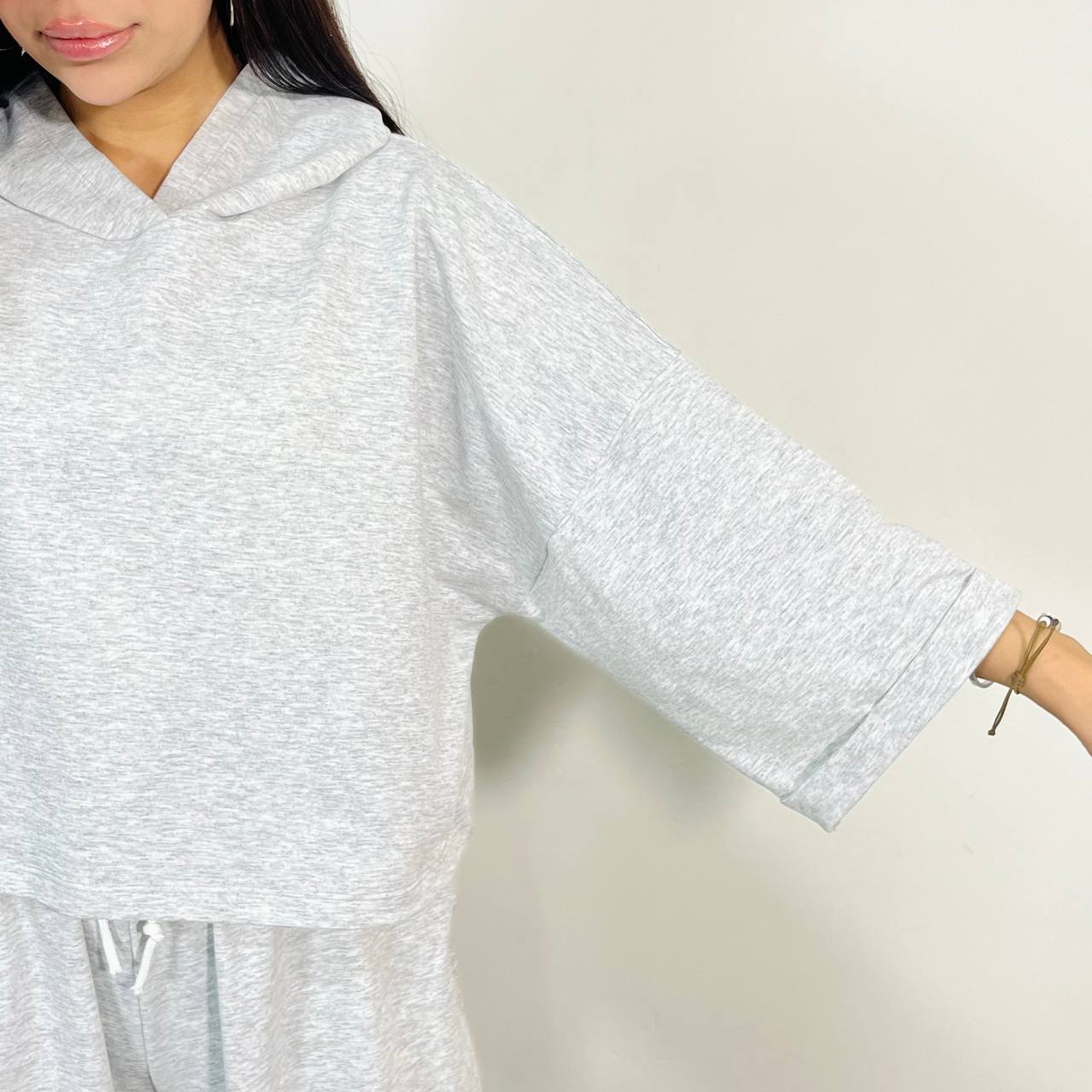 تیشرت کراپ باکسی کلاه دار کد 1397